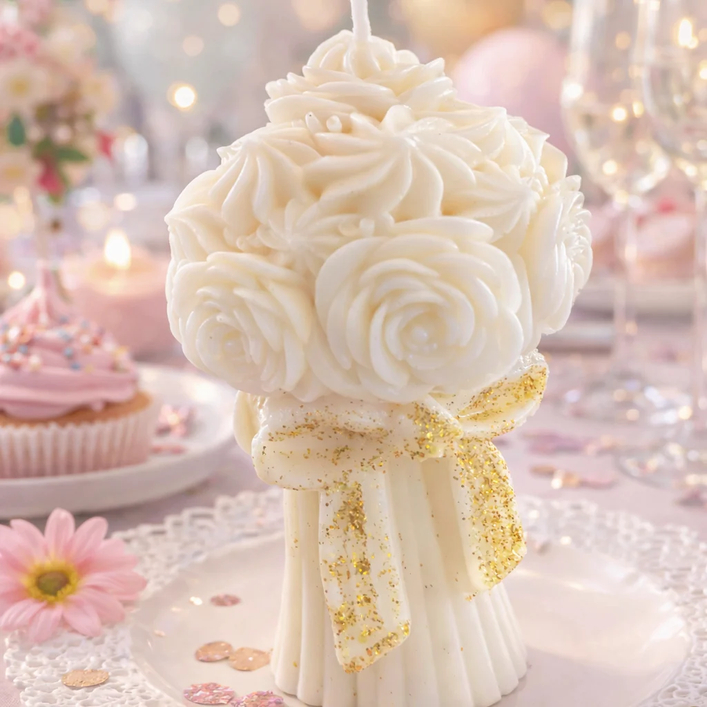 Vela en forma de ramo de rosas